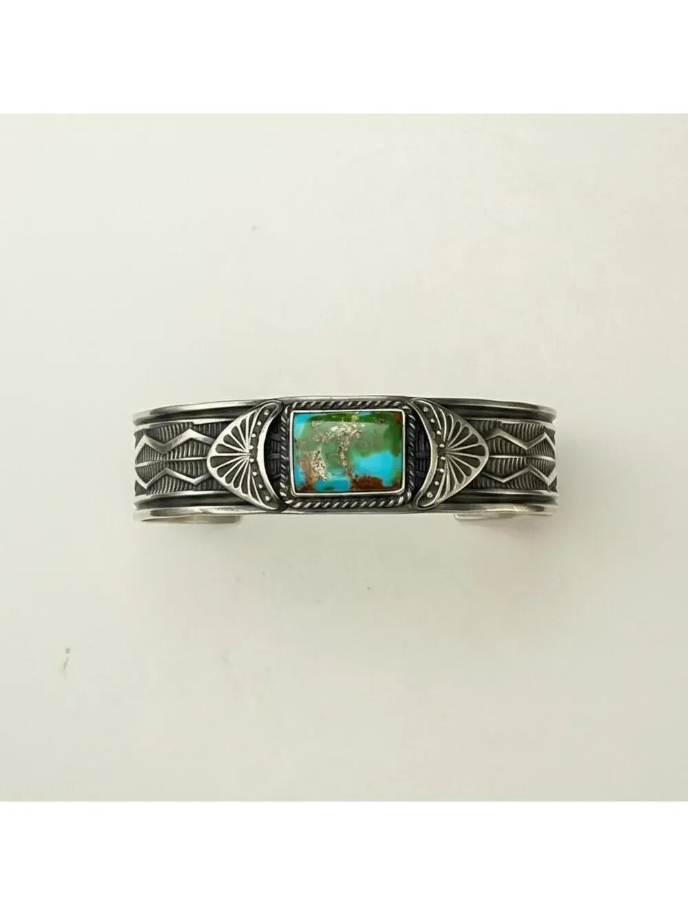 Navajo artist Sunshine Reeves Sonoran Gold Turquoise Sterling Silver Cuff 33g - Picture 4 of 9